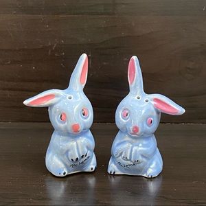 Vintage Blue Bunny Ceramic Salt & Pepper Shaker Set